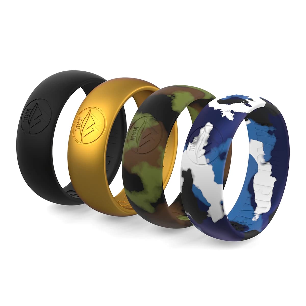 Adventure silicone ring men camo set of 4 rings for men color black, gold, camo, arctic camo.
