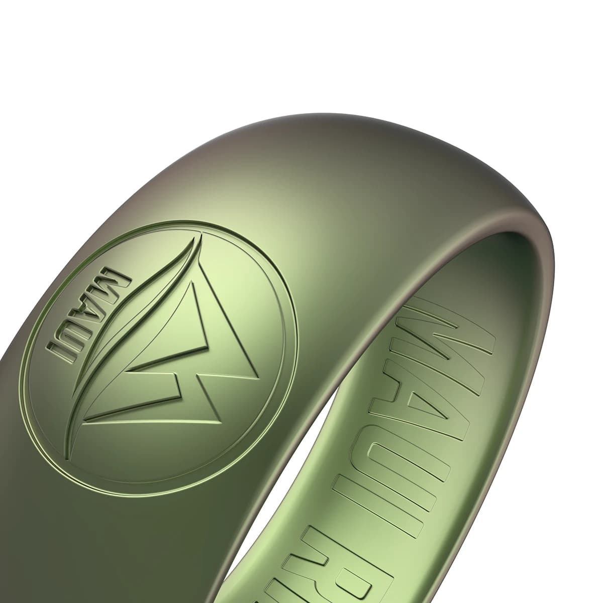 Safari green metal silicone ring for men with the M mountain logo is an exquisite accessory for fashionable event.