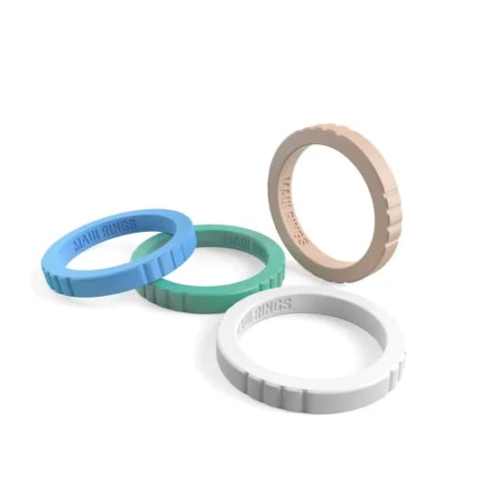 Elegant stackable rings for women lagoon set silicone cutewedding bands women blue, green, champagne, white.