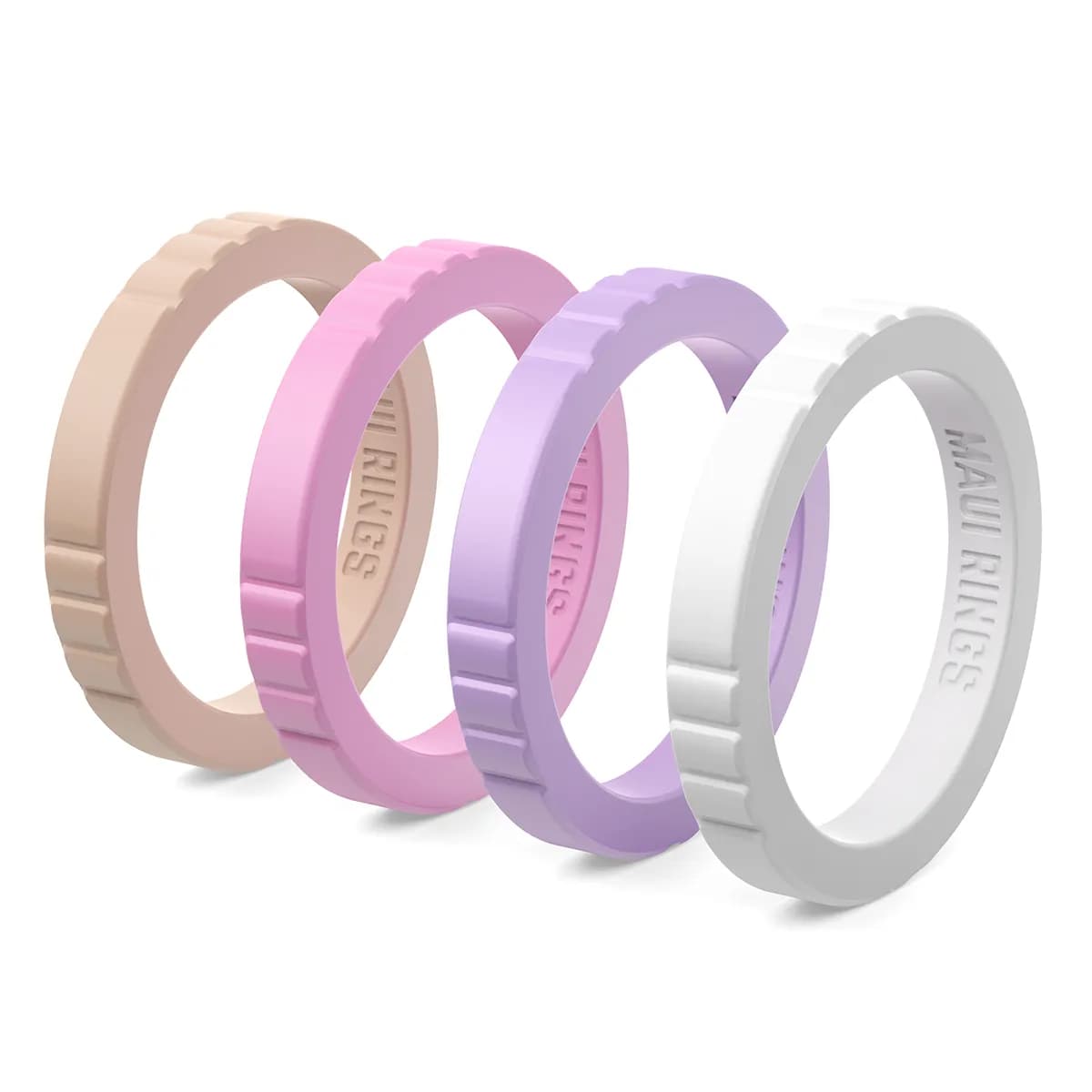 Elegant engagement rings for women stackable rings marshmallow set of 4 thin mix & match rings pink white.