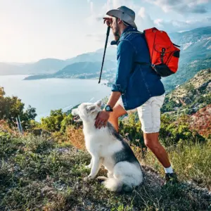 Men and his dog wearing silicone rings
